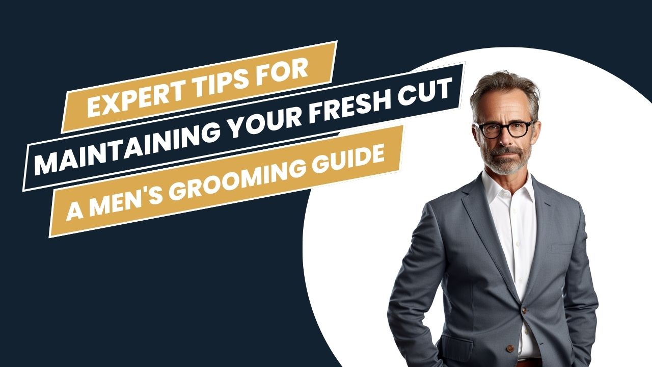 Blog header for "Expert Tips for Maintaining Your Fresh Cut: A Men’s Grooming Guide" with text and image of stylish man